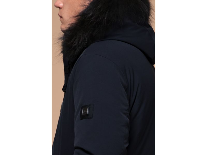 Парка мужская темно-синяя зимняя с меховой опушкой модель 9255, фото 8