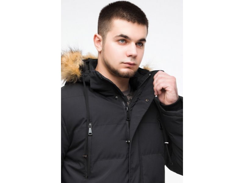 Черная мужская молодежная куртка на зиму с капюшоном модель 25210, фото 8