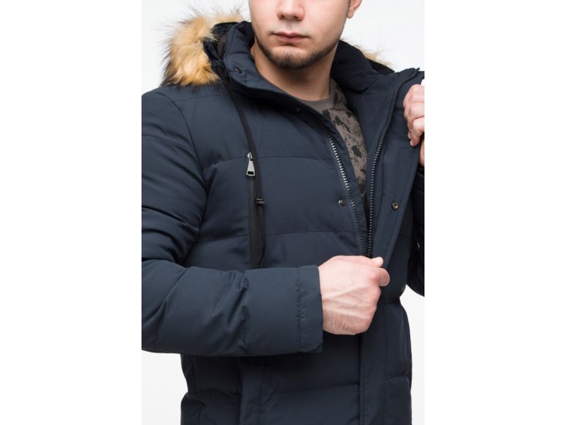 Молодежная мужская куртка зимняя стандартной длины темно-синяя модель 25210, фото 9