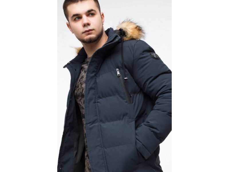 Молодежная мужская куртка зимняя стандартной длины темно-синяя модель 25210, фото 8