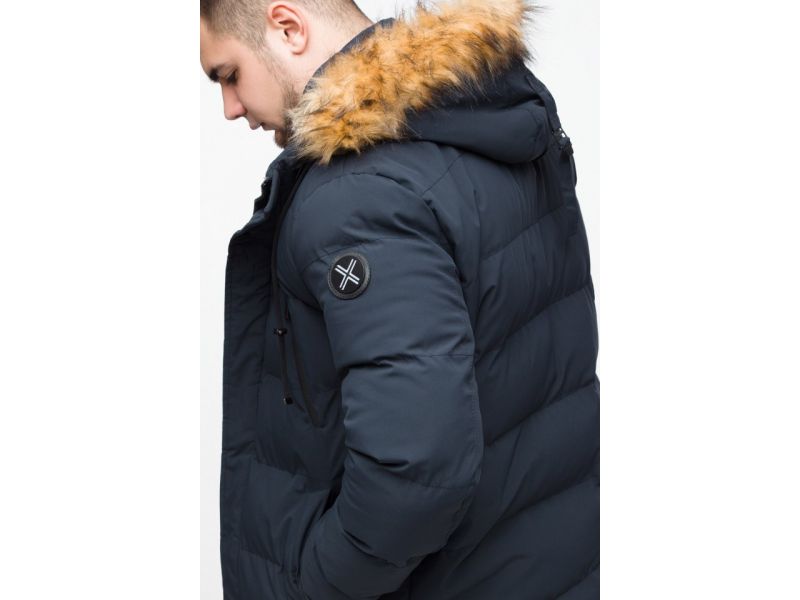 Молодежная мужская куртка зимняя стандартной длины темно-синяя модель 25210, фото 10