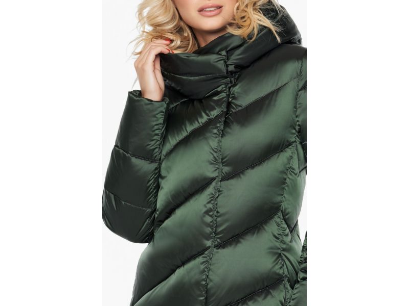 Зеленый женский длинный воздуховик на зиму модель 30952, фото 7