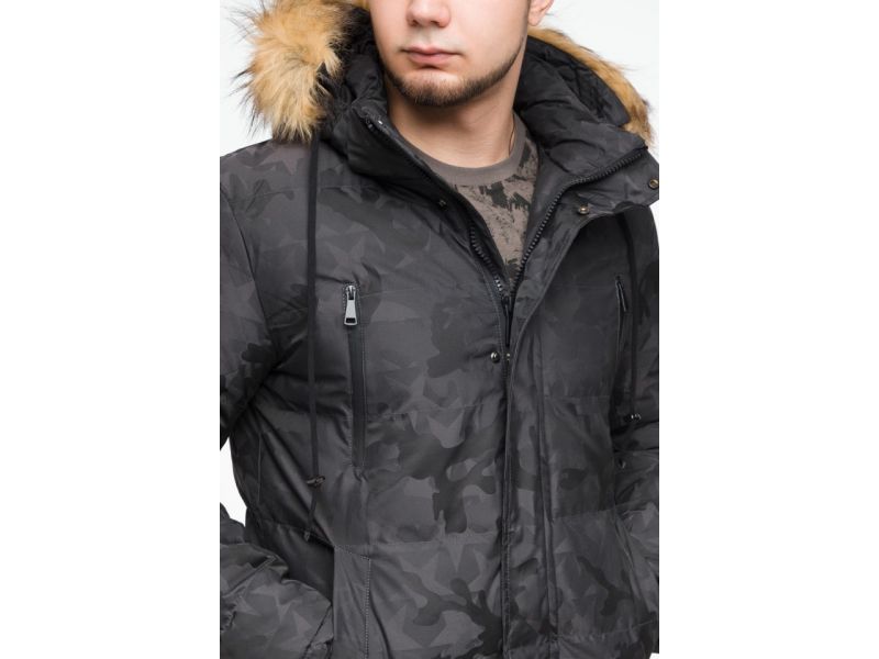 Дизайнерская зимняя мужская молодежная куртка темно-серого цвета модель 25110, фото 8