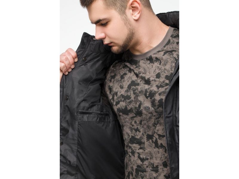 Дизайнерская зимняя мужская молодежная куртка темно-серого цвета модель 25110, фото 9