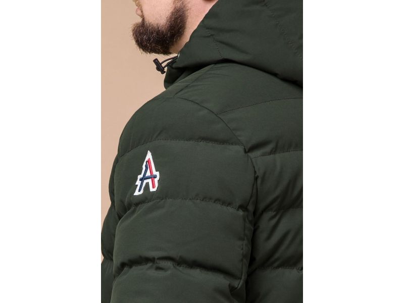 Теплая зимняя мужская куртка цвет темно-зеленый-черный модель 45115, фото 8