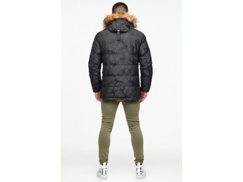 Дизайнерская зимняя мужская молодежная куртка темно-серого цвета модель 25110, фото 7