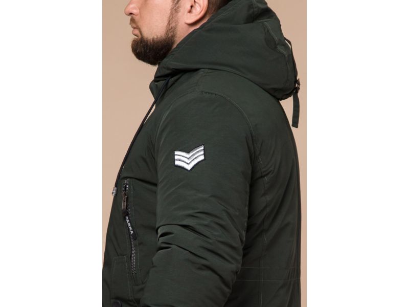 Теплая парка цвета хаки мужская зимняя модель 19058, фото 8