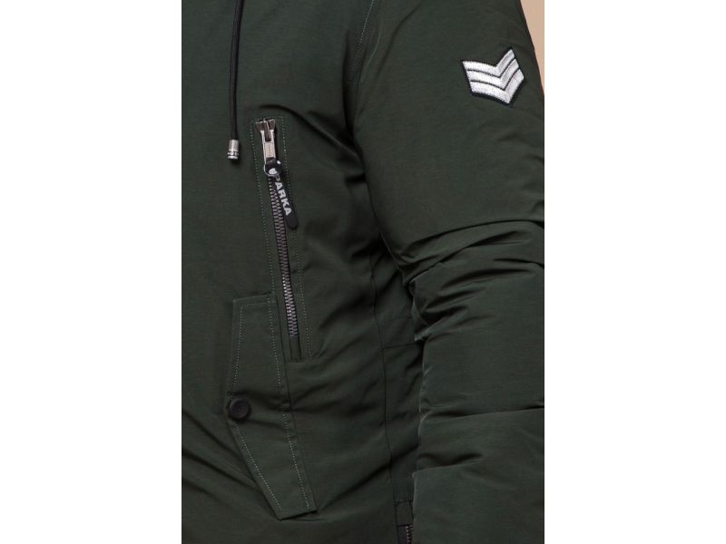 Теплая парка цвета хаки мужская зимняя модель 19058, фото 7