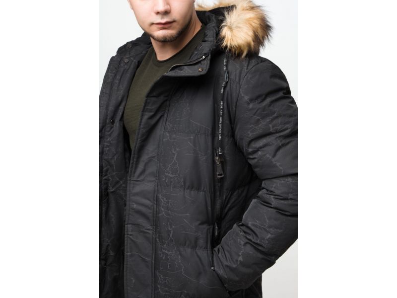 Черная дизайнерская мужская зимняя молодежная куртка с кнопками модель 25070, фото 9