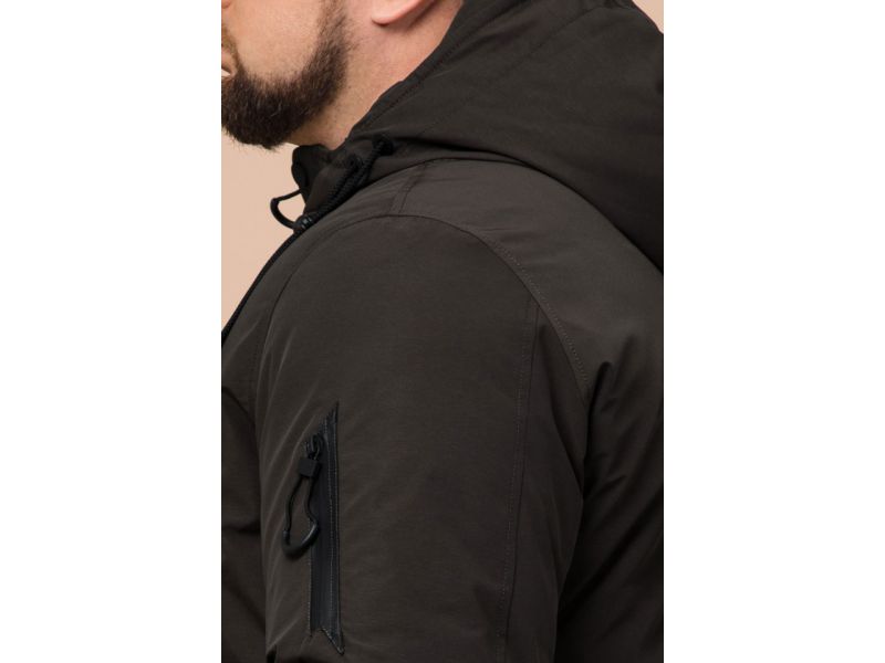 Коричневая мужская парка с капюшоном зимняя модель 23425, фото 8