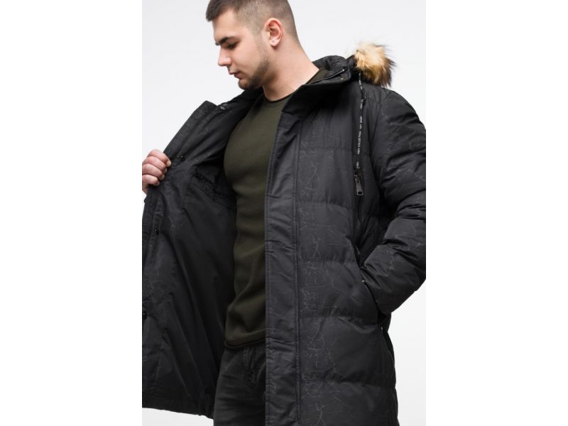Черная дизайнерская мужская зимняя молодежная куртка с кнопками модель 25070, фото 8