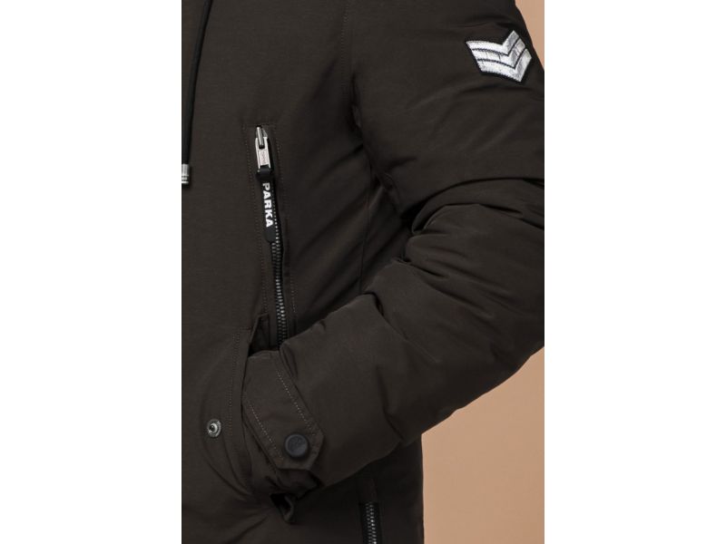 Мужская коричневая парка зимняя с меховой опушкой модель 20758, фото 7