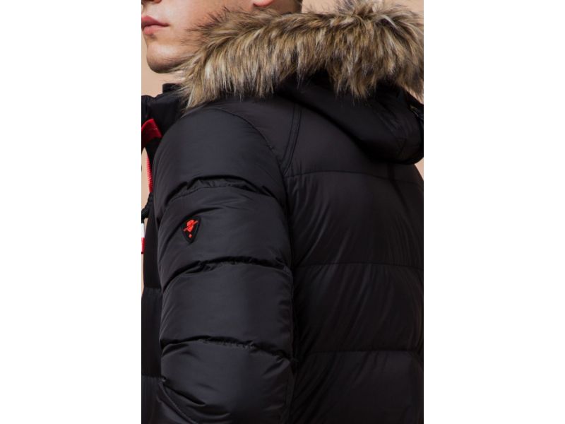 Зимняя мужская куртка с меховой опушкой цвет черный-красный модель 38268, фото 8