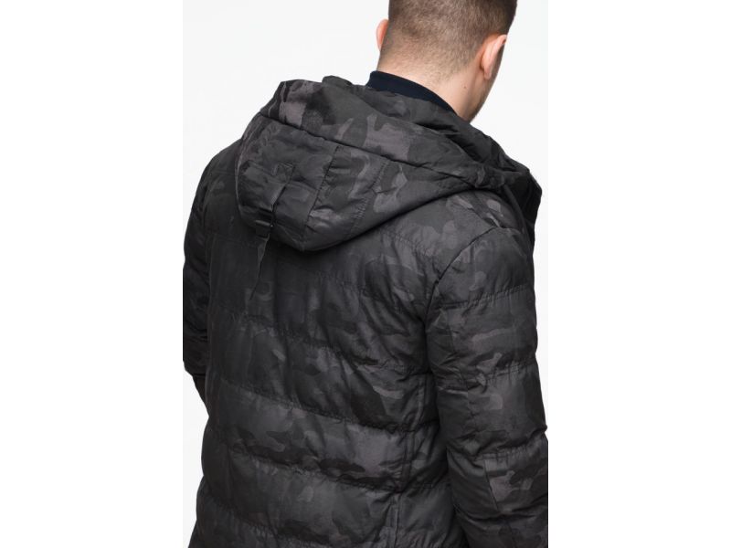 Молодежная мужская куртка дизайнерская зимняя в стиле милитари черная модель 25380, фото 10