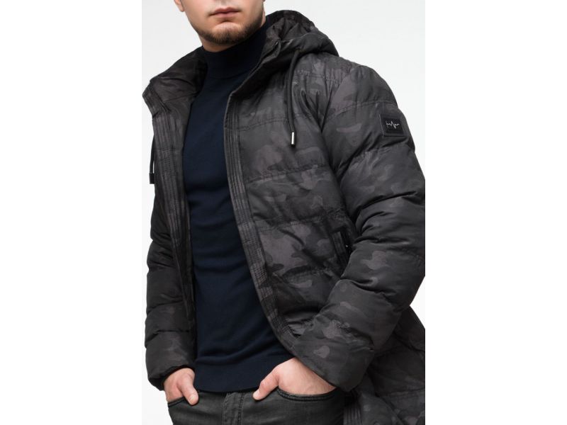 Молодежная мужская куртка дизайнерская зимняя в стиле милитари черная модель 25380, фото 8