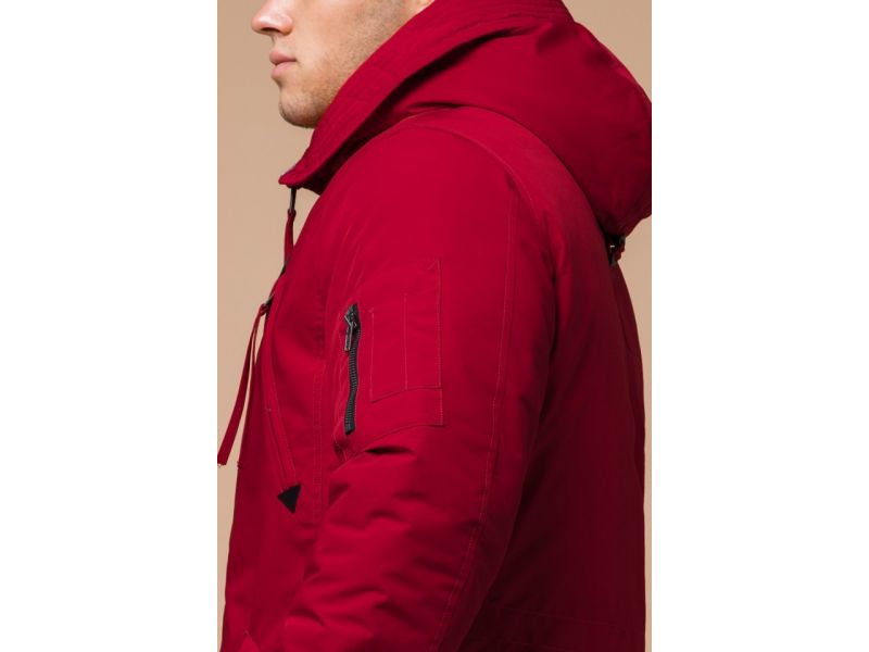 Мужская красная парка зимняя с прорезными карманами модель 23675, фото 8