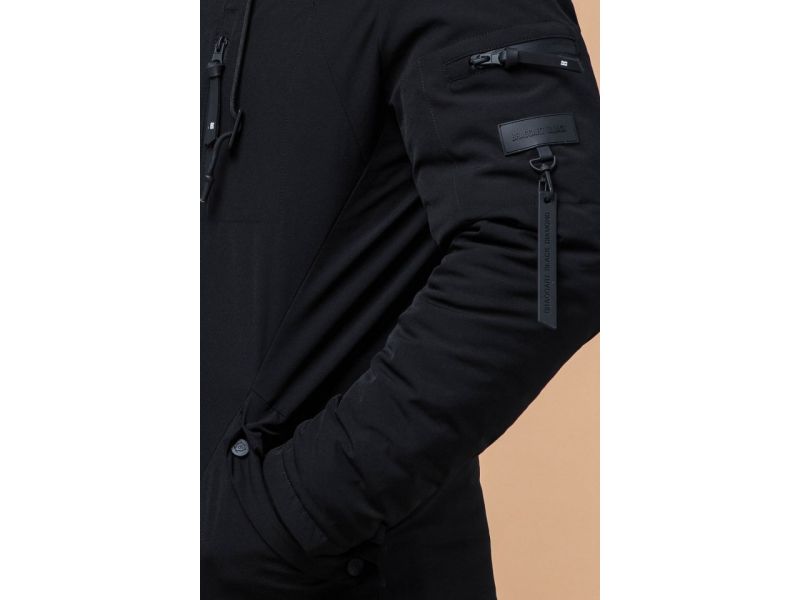 Черная парка зимняя мужская с фирменной нашивкой модель 4553, фото 7