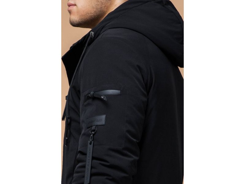 Черная парка зимняя мужская с фирменной нашивкой модель 4553, фото 8