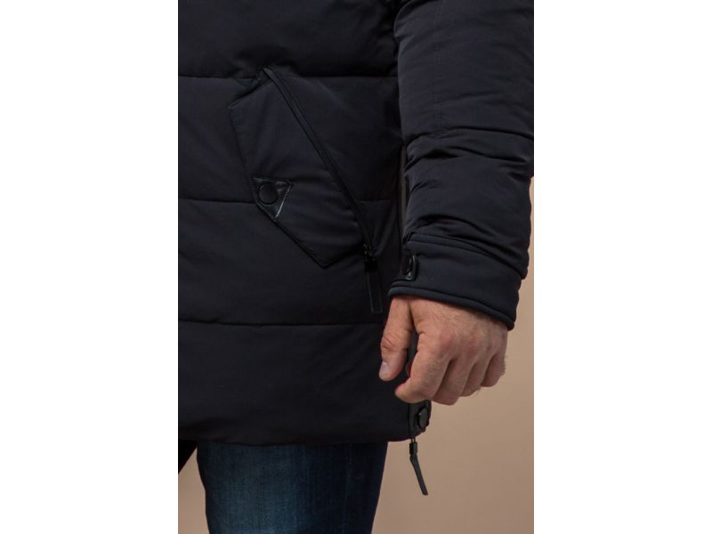 Куртка мужская черного цвета оригинального дизайна на зиму модель 15625, фото 7