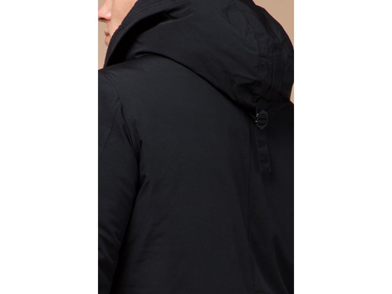 Парка черная зимняя мужская с ветрозащитной планкой модель 23675, фото 8