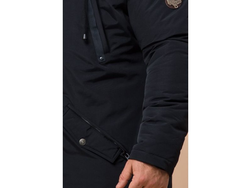 Парка мужская черно-синяя зимняя с капюшоном модель 26620, фото 7