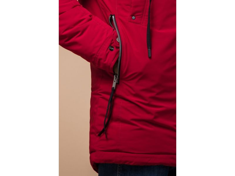 Красная парка зимняя мужская с двухходовой молнией модель 28431, фото 7