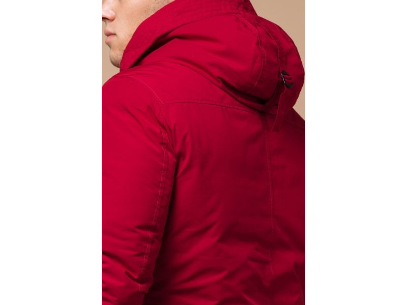 Красная парка зимняя мужская с двухходовой молнией модель 28431, фото 8