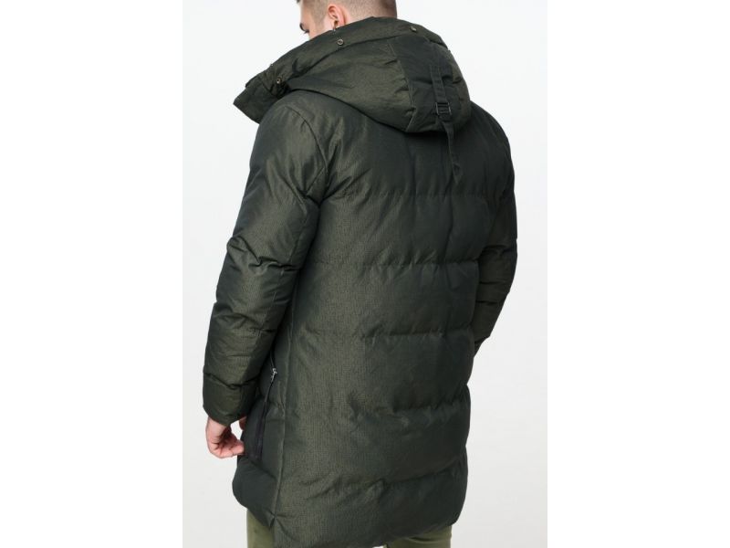 Комфортная мужская молодежная темно-зеленая дизайнерская куртка зимняя модель 25340, фото 10