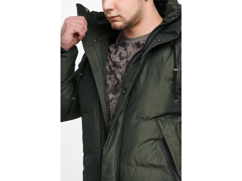 Комфортная мужская молодежная темно-зеленая дизайнерская куртка зимняя модель 25340, фото 9