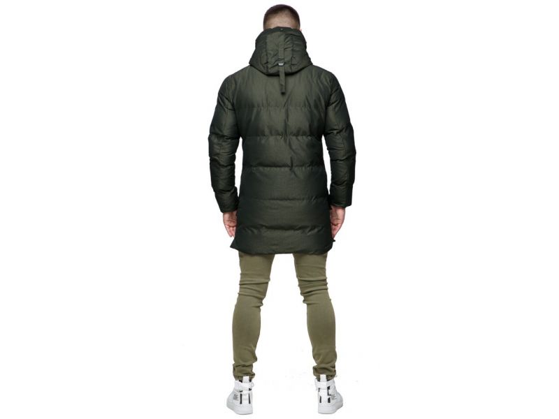 Комфортная мужская молодежная темно-зеленая дизайнерская куртка зимняя модель 25340, фото 7