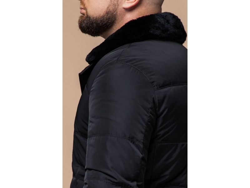 Мужской пуховик модный зимний цвет черный модель 3845, фото 8