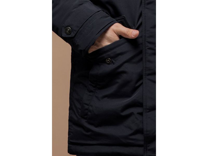 Черная парка теплая на зиму мужская модель 37560, фото 7