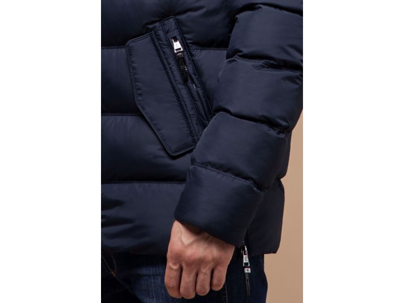 Куртка темно-синего цвета мужская с капюшоном зимняя модель 20180, фото 7