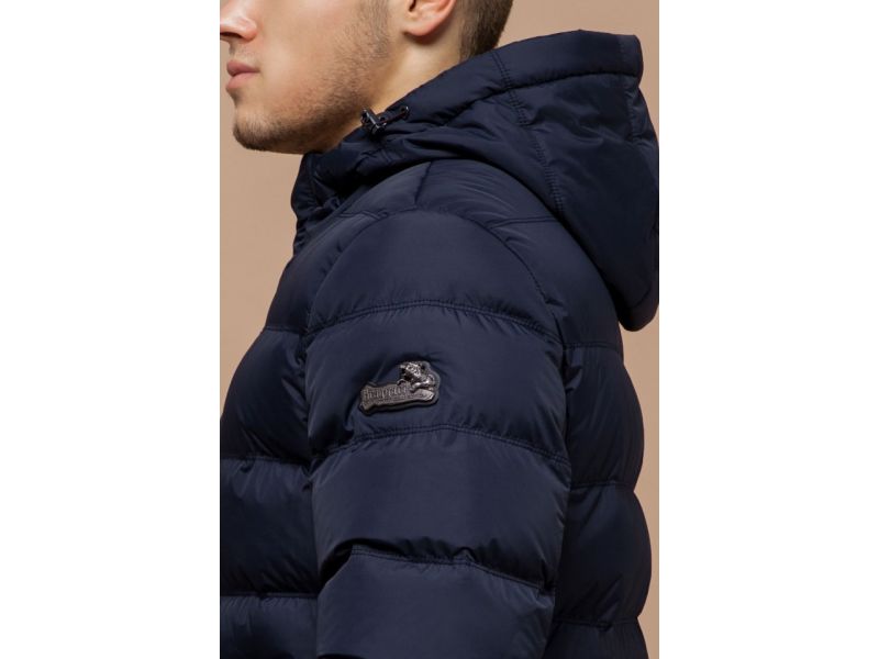 Куртка темно-синего цвета мужская с капюшоном зимняя модель 20180, фото 8