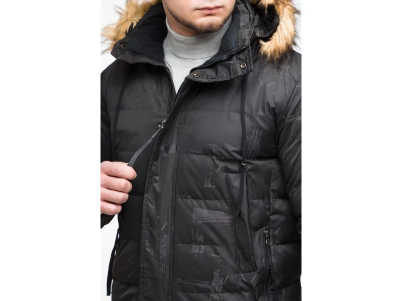 Серая мужская молодежная куртка зимняя дизайнерская длинная модель 25300, фото 8