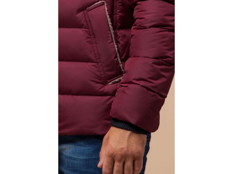 Куртка бордового цвета зимняя на молнии мужская модель 20849, фото 7