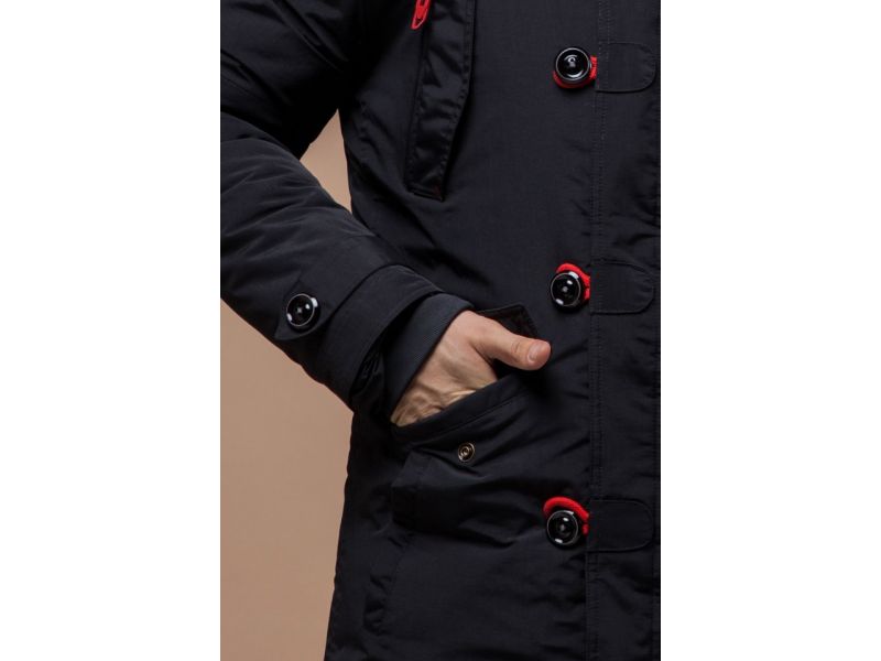Парка зимняя с ветрозащитной планкой мужская цвет черный-красный модель 38230, фото 7