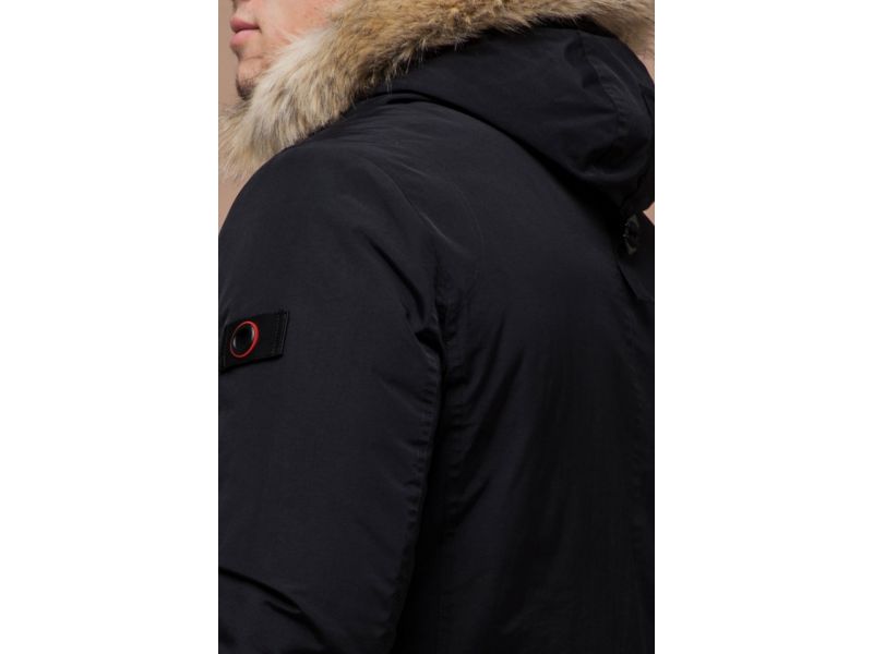 Парка зимняя с ветрозащитной планкой мужская цвет черный-красный модель 38230, фото 8