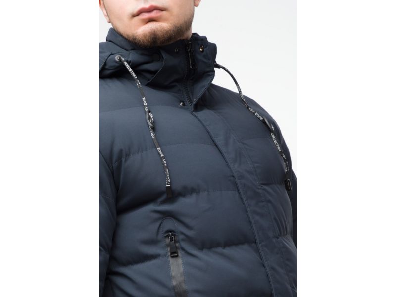 Удлиненная зимняя мужская молодежная куртка темно-синяя модель 25200, фото 8