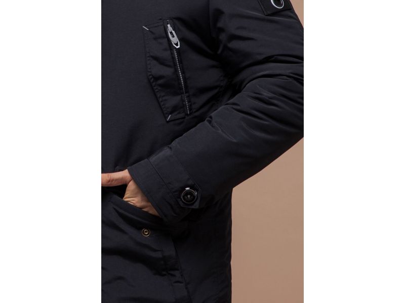 Зимняя мужская парка стандартной длины цвет черный-серый модель 38230, фото 7