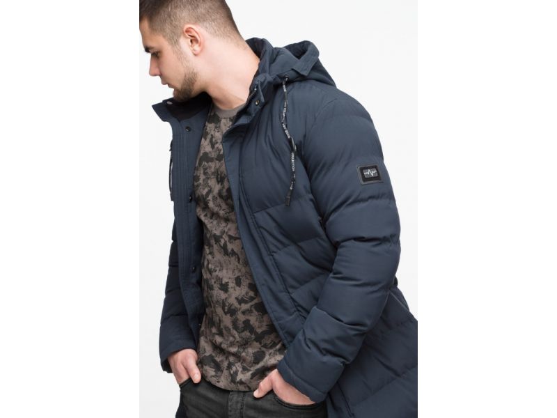 Удлиненная зимняя мужская молодежная куртка темно-синяя модель 25200, фото 9