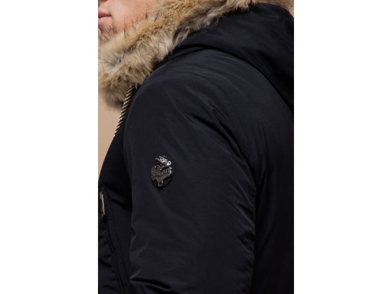 Мужская черная парка зимняя с воротником модель 38950, фото 8