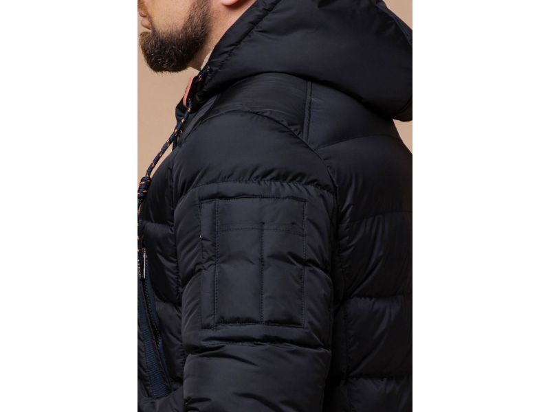 Сине-черная мужская куртка с капюшоном зимняя модель 26402, фото 8