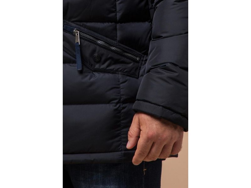Сине-черная мужская куртка с капюшоном зимняя модель 26402, фото 7