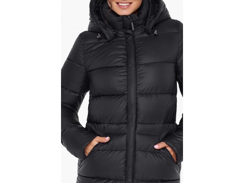 Женский воздуховик черный с капюшоном зимний модель 31007, фото 7