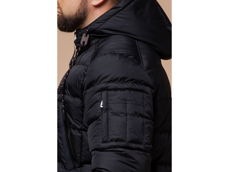Черная куртка на молнии мужская зимняя модель 26402, фото 8