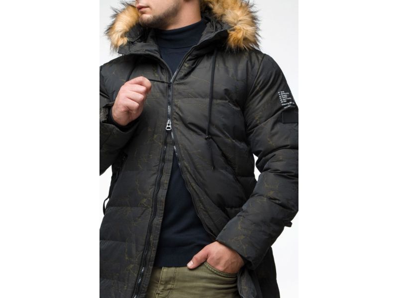 Куртка молодежная мужская дизайнерская зимняя темно-зеленого цвета модель 25410, фото 9