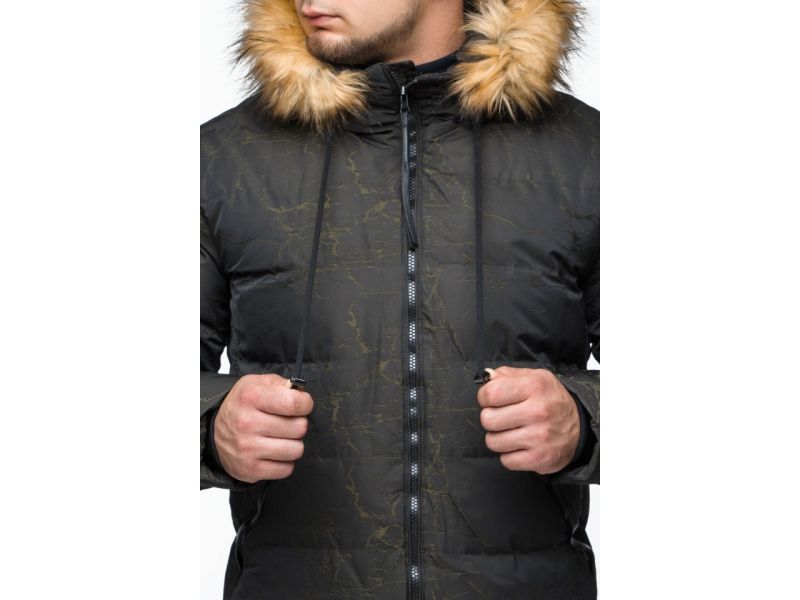 Куртка молодежная мужская дизайнерская зимняя темно-зеленого цвета модель 25410, фото 8