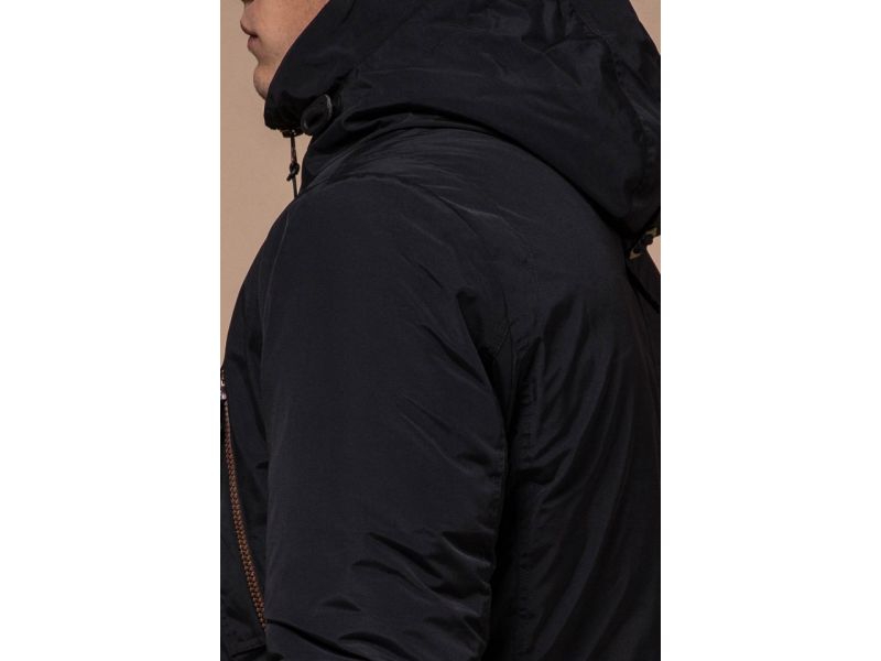 Мужская парка черная зимняя с кулиской модель 48560, фото 8