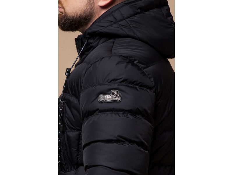 Черная мужская куртка стильная на зиму модель 27635, фото 8